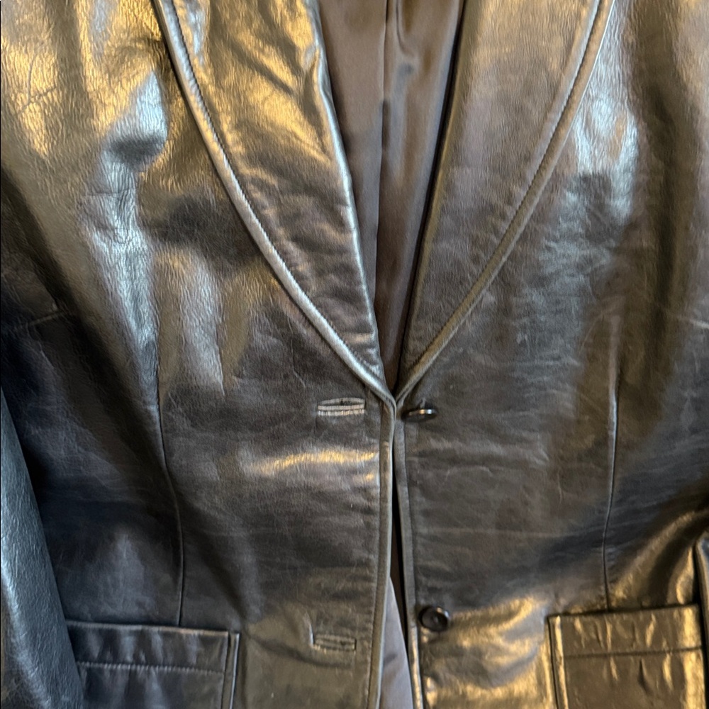 GAP Shiny Black Leather Jacket - image 2